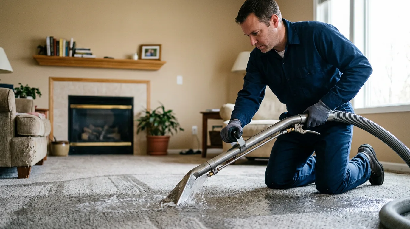 Water damage restoration technician working near Fairhaven, MA